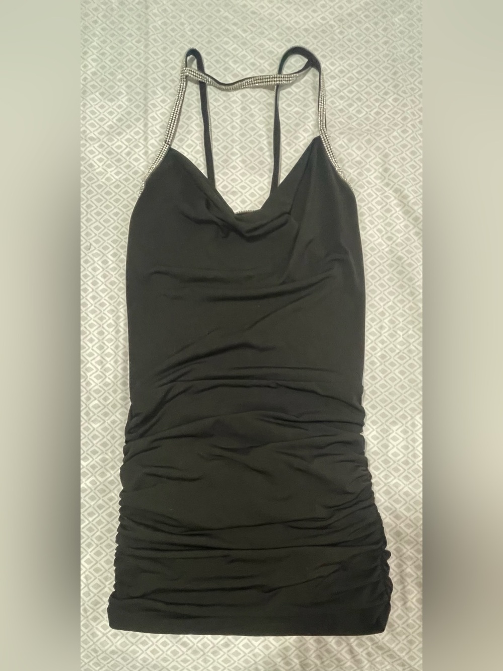 Forever 21 Black Cowl Neck Tank with Rhinestone Straps